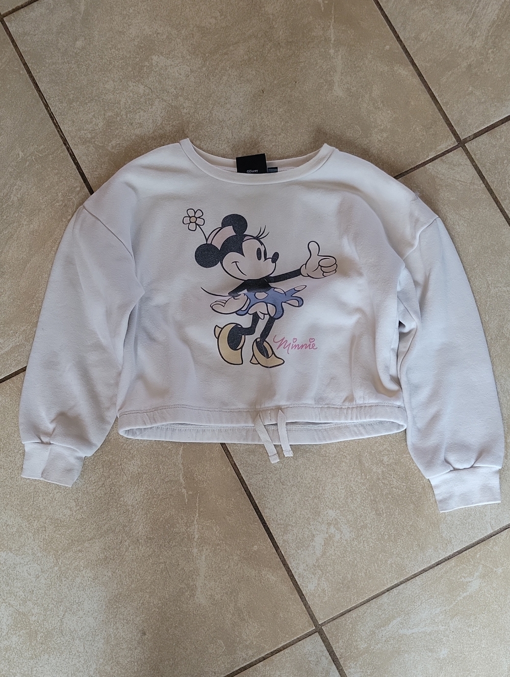 Disney White Cropped Minnie Mouse Crewneck Sweatshirt